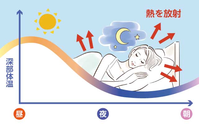 眠る時に深部体温が下がるイラスト