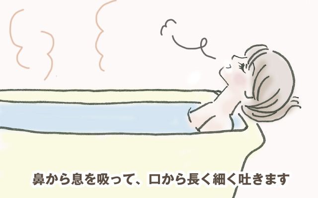 鼻から息を吸って、口から長く細く吐く呼吸をしているイラスト