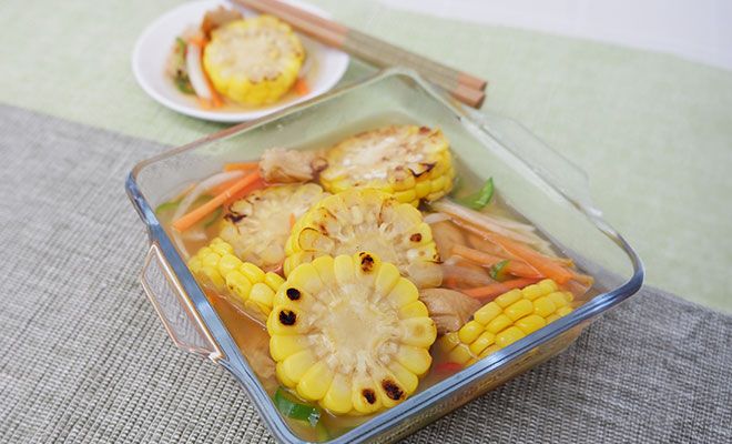 焼きとうもろこしとささみの野菜たっぷりマリネ