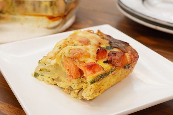 トースターで簡単！「鮭とまいたけのキッシュ風オムレツ」