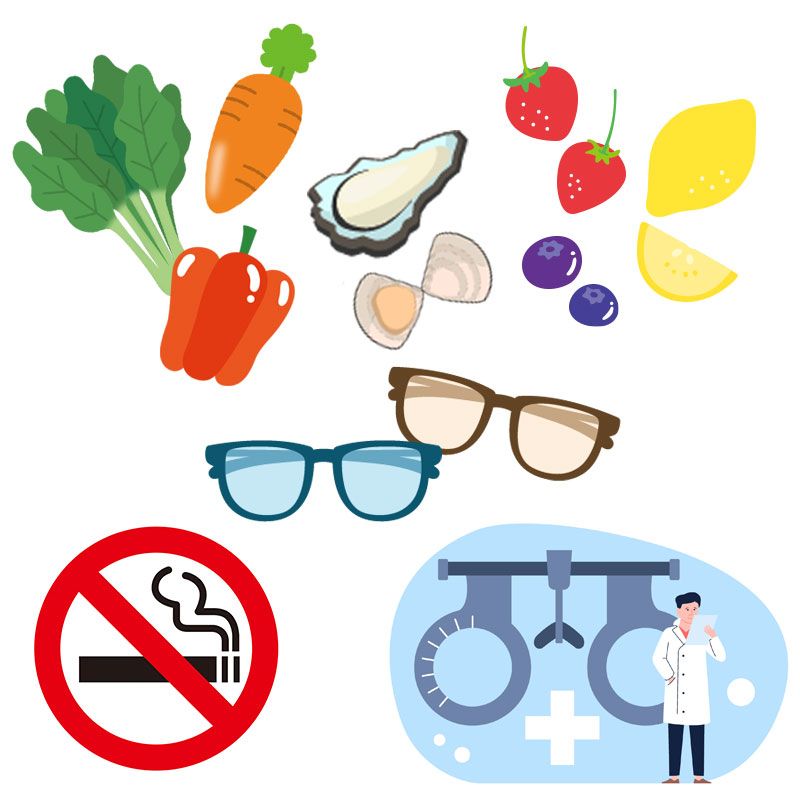 ひとみに良い食材やサングラスのイラスト