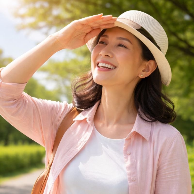 日差しを浴びる女性