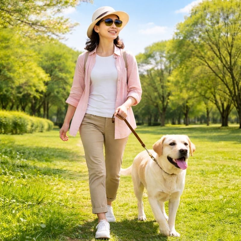 犬の散歩をする女性