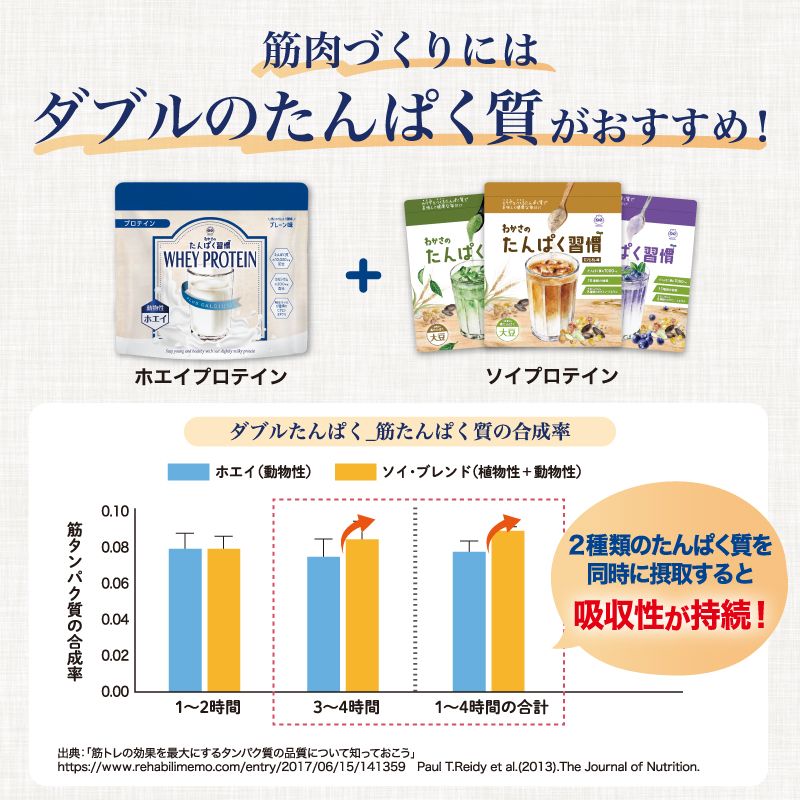 2種類のたんぱく質で吸収性が持続するグラフ