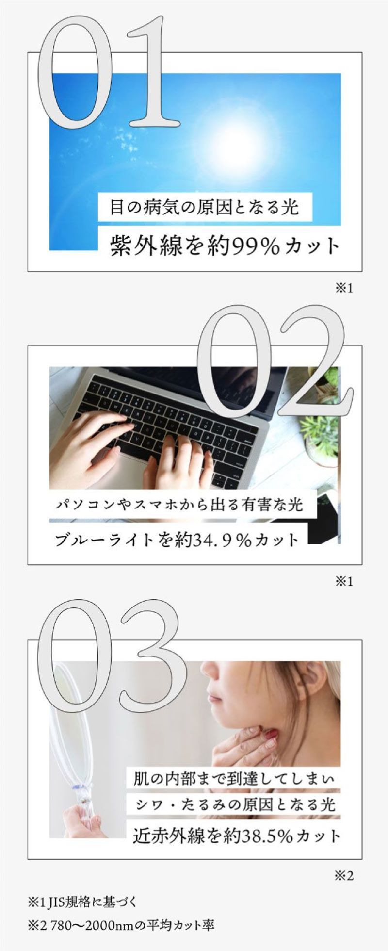3つの有害光線をカット