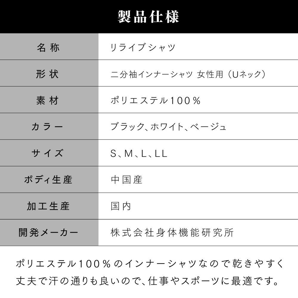 レディースインナー商品仕様