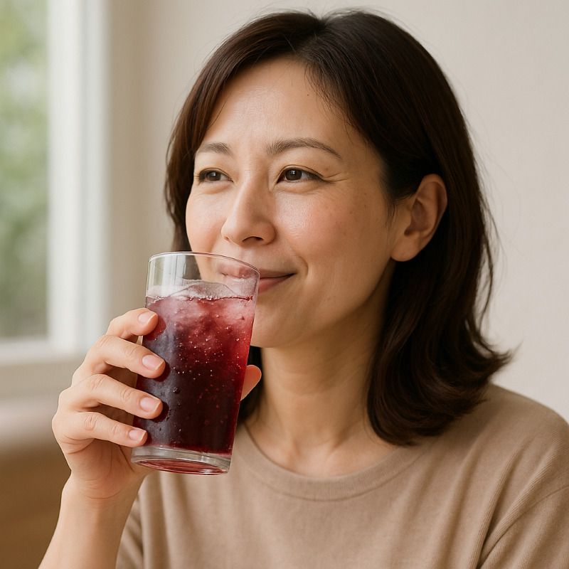 黒酢を味わう女性